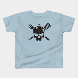 Skull with kettle grill hat and barbecue cutlery Kids T-Shirt